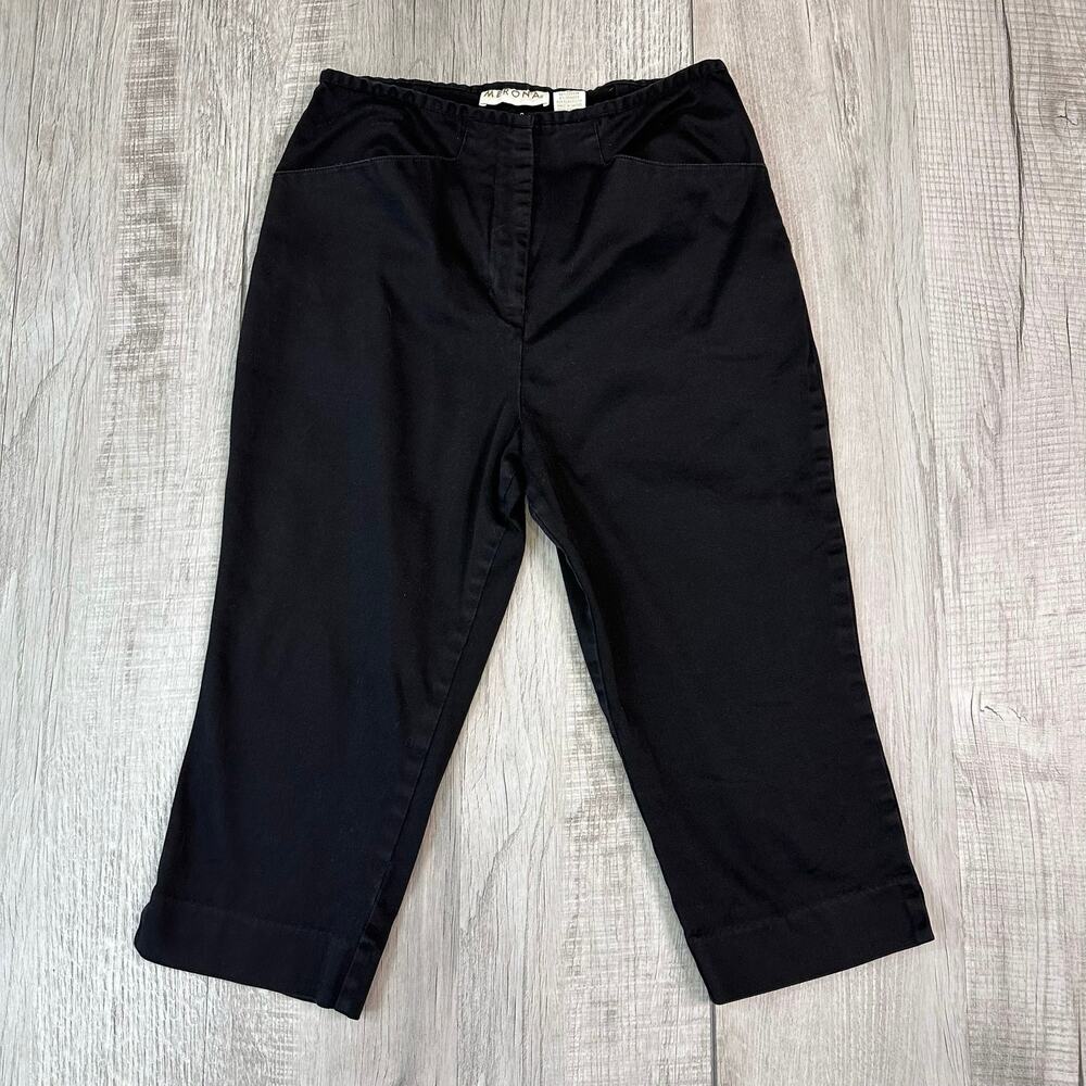 Merona Capri Pant WMNS Size 10 Black High Rise Straight Legs Cotton Blend Casual
